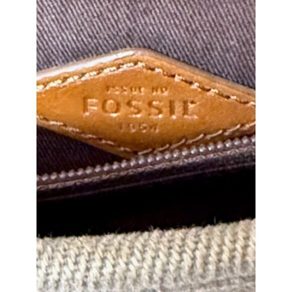 Fossil Tan Canvas Messenger Bag Purse Handbag Crossbody - Picture 7 of 9